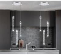 Lustre Miniature élégant en Cristal, Suspension LED - Éclairage Moderne pour îlot de Cuisine et Salle à Manger - Finition chromée à Bulles réglables - Température de Couleur réglable de 2700