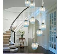 Lustre Minimaliste Moderne à 8 lumières pour immeuble Duplex, Long et raffiné, avec Boules de Verre de 40 x 180 cm, Suspension Multi-plafonnier E27 (Couleur : Bleu)