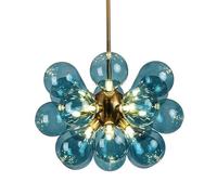 Lustre moderne, 18 lumières Buld Mid Century Globe en verre de lait Spoutnik Lampes suspendues Rose Bulle Lustre Mont Plafond Or Bleu Boule Suspendue Suspension for Salle à manger Cuisine (Color : Bl