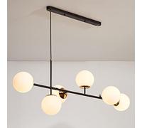 Lustre Moderne à 6 Globes en Verre - Suspension Industrielle du Milieu du siècle pour Salon, Salle à Manger et Maison de Campagne - Structure en métal avec Abat-Jour en Verre Blanc Laiteux