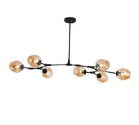 Lustre Moderne à 8 lumières E26 en Verre moléculaire, Boule à Bulles, Suspension Noire, flèches réglables à 360 °, plafonnier en V for Le Salon ，Suspension luminaire(Brown Lampshade,7 Light)