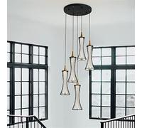 Lustre moderne à LED 5 lumières long en cristal pour escalier, villa, loft, restaurant, décoration d'intérieur élégante, compatible avec le salon et les espaces duplex