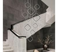 Lustre Moderne à LED à intensité Variable - Suspension en Aluminium à 15 Anneaux avec télécommande, Hauteur réglable, luminaire pour plafonds Hauts idéal pour Hall d'entrée, escalier et salo