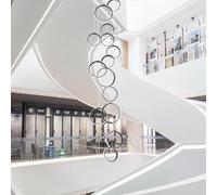 Lustre Moderne à LED à intensité Variable - Suspension en Aluminium à 15 Anneaux avec télécommande, Hauteur réglable, luminaire pour plafonds Hauts idéal pour Hall d'entrée, escalier et salo