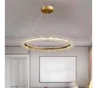 Lustre moderne à LED, anneau doré et cristal transparent, pour salon, salle à manger, chambre, éclairage filaire réglable, suspension au-dessus d'une table ou au plafond d'un couloir (blanc froid, di
