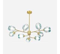 Lustre Moderne avec Abat-Jour en Verre Bleu, plafonnier Industriel à 9 lumières, Douille E27, Bras réglables, idéal pour Salle à Manger, Chambre, Cuisine - Robinetterie 15t Grise