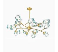 Lustre Moderne avec Abat-Jour en Verre Bleu, plafonnier Industriel à 9 lumières, Douille E27, Bras réglables, idéal pour Salle à Manger, Chambre, Cuisine - Robinetterie 15t Grise