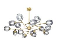 Lustre Moderne avec Abat-Jour en Verre Bleu, plafonnier Industriel à 9 lumières, Douille E27, Bras réglables, idéal pour Salle à Manger, Chambre, Cuisine - Robinetterie 15t Grise