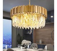 Lustre moderne de luxe en cristal doré - Suspension LED à intensité variable avec 3 options de couleurs, plafonnier rond pour salle à manger, cuisine, salon, chambre à coucher, foyer (40,6 x 30 cm)