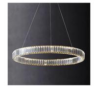 Lustre Moderne de Luxe Rond en Acier Inoxydable Cristal Et LED Style Nordique Anneau Unique Doré Idéal pour Restaurant Ou Au-Dessus de Table. Suspension Luminaire Suspendu pour Chambre Salon