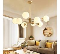 Lustre Moderne doré à 8 lumières - Suspension Globe à Hauteur réglable pour Salon, Salle à Manger, Chambre - Plafonnier élégant pour Cuisine, Restaurant