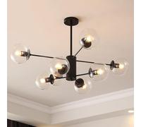 Lustre Moderne du Milieu du siècle - Suspension en Verre à intensité Variable, 8 Globes, idéale pour Salle à Manger, Chambre ou Cuisine. Installation Facile. Finition Noire et Transparente.