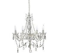 Lustre moderne en cristal acrylique transparent avec cadre métal blanc et tige verre, cristaux perles qui scintillent comme du(5 Light)
