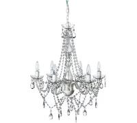 Lustre moderne en cristal acrylique transparent avec cadre métal blanc et tige verre, cristaux perles qui scintillent comme du(6 Light)