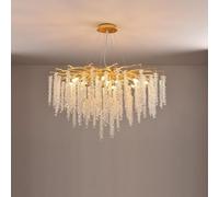 Lustre Moderne en Cristal avec Branches d'arbre, luminaire Suspendu Rond de Luxe doré en Forme de Goutte d'eau, 9 Lampes à Pampilles, luminaire