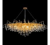 Lustre Moderne en Cristal, Branche d'arbre, L100 cm, Grand luminaire Suspendu rectangulaire linéaire en Cristal doré pour Salle à Manger, îlot de cuis