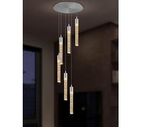Lustre moderne en cristal chromé à 6 lumières - Éclairage suspendu LED à intensité variable pour salon et salle à manger, conception de colonne à bulles de 70 pouces de long, 2700K/4500K/6000K LWX