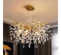 Lustre moderne en cristal de branche d'arbre, éclairage suspendu de luxe en cristal doré rond de 60 cm, lustres contemporains à 8 lumières pour salle à manger, cuisine, chambre à coucher, salon