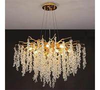 Lustre moderne en cristal doré avec branches d'arbre, luminaire suspendu en forme de goutte d'eau, idéal pour une salle à manger, une chambre, un salon ou une entrée, rectangulaire, longueur 120 cm