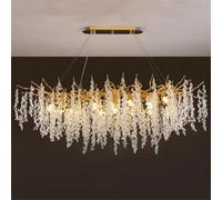 Lustre moderne en cristal doré avec branches d'arbre, luminaire suspendu en forme de goutte d'eau, idéal pour une salle à manger, une chambre, un salon ou une entrée, rectangulaire, longueur 120 cm
