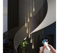 Lustre Moderne en Cristal Effet Goutte de Pluie avec télécommande, plafonnier LED à intensité Variable (8/10 lumières), Suspension Longue de 118 Pouces (3 m) à Hauteur réglable pour Hauts pl