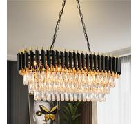 Lustre Moderne en Cristal K9 à 3 Niveaux, luminaire Ovale Noir et doré, Lampe de Plafond rectangulaire pour Salle à Manger, Salon, Chambre à Coucher, entrée, E14, 8 lumières