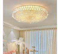 Lustre Moderne en Cristal K9 - Plafonnier Rond encastré de 40/50/60/80 cm avec Douilles E14 - Luminaire élégant pour Chambre, Salon et Hall d'entrée (D80 cm, Finition dorée)