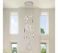 Lustre Moderne en Cristal LED - Suspension à 10 Anneaux pour Hauts plafonds, télécommande, Structure en Acier Inoxydable, idéal pour Les escaliers et Les Salons, Parfait pour Les Restaurants