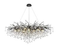 Lustre Moderne en Cristal Noir, Motif Branches et Gouttes de Pluie, Suspension en Cristal de 100 cm de Long, idéale pour la Salle à Manger, l'îlot de