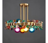 Lustre moderne en cristaux arrivés, compatible avec la décoration de la maison, luminaire rond doré de cuisine, lampe suspendue en pierre colorée,lumières suspendues