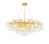 Lustre moderne en forme de branche d'arbre de 100 cm, doré, rectangulaire, luxueux, en cristal, goutte de pluie, 8 lumières, luminaire suspendu pour îlot de cuisine, pour salle à manger, cuisine,