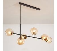 Lustre moderne en forme de globe en verre à 6 lumières industrielles du milieu du siècle, suspension linéaire au plafond en métal avec abat-jour en boule de verre pour salon, ferme (ambre 2)
