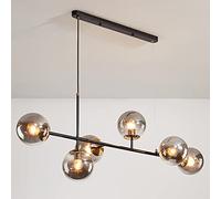 Lustre moderne en forme de globe en verre à 6 lumières industrielles du milieu du siècle, suspension linéaire au plafond en métal avec abat-jour en boule de verre pour salon, ferme (gris fumé)
