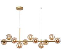 Lustre Moderne En Laiton Avec Suspension Boule En Verre Dorée Réglable, Éclairage de Plafond Luxueux Avec Abat-Jour En Verre Soufflé À La Main, Lampe de Plafond Led G9 Lumière Chaude.