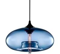 Lustre Moderne en Verre Bleu, Suspension Ovale avec Abat-Jour en Retrait, Design Contemporain, Cordon réglable, culot E26 pour îlot de Cuisine, Salle à Manger, Salon