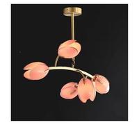 Lustre Moderne en Verre Floral entièrement en Laiton, plafonnier de décoration pour Salon, Salle à Manger, éclairage Moderne(Pink,L70CM5head)