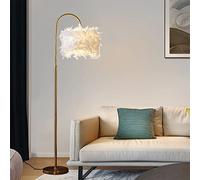 Lustre Moderne et Luxueux en Plumes Blanches, Lampe de Sol avec Base dorée, luminaire élégant pour Chambre et Salon.
