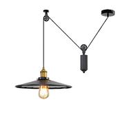 Lustre moderne , Lustre à poulie noire avec support de montage au plafond - Suspension indépendante, avec abat-jour miroir - Style rural marocain industriel, adapté à l'îlot de cuisine, à la salle de
