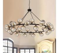 Lustre Moderne, lustres pour Hauts plafonds pour Salle à Manger, Grande Roue de Chariot 59 Pouces, 36 lumières, Style Ferme pour Salon (Gris)