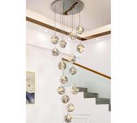 Lustre Moderne Suspendu pour escalier, idéal pour Les immeubles Duplex. Suspension LED à 15 Boules de Verre Gris, Parfaite pour Les Cages d'escalier et Le Salon d'une Villa.