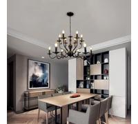 Lustre Noir E14, plafonnier en métal à 12 lumières, Double Couche, en Fer, Style Classique, Moderne, rétro et Industriel, pour Salon, Restaurant, îlot de Cuisine, Chambre, Couloir.