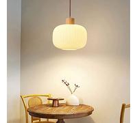 Lustre nordique luminaire d'îlot de cuisine, suspension en bois plafonnier en verre nervuré blanc, luminaire suspendu de salle à manger de chambre à coucher, lampes à suspension E27 Change for the