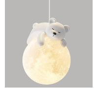 Lustre ours 3D lune/globe - Suspension animée, 3 lumières, pour chambre enfants