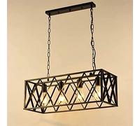Lustre, pendentif lumières 4- lumières LED lustre en génie de la lampe de décoration de lampe de plafond rectangulaire LED réglable Alivable mezant en métal rétro Industrial Style Restaur FANDIAO