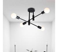 Lustre Plafonnier Sputnik Industriel,4 Lumières Plafonnier Industriel en Metal, E27 Lampe Suspension Vintagepour Salon Chambre Cuisine,Noir (Sans ampoules)