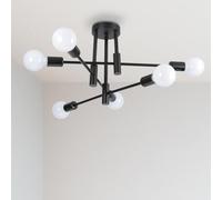 Lustre Plafonnier Sputnik Industriel,6 Lumières Plafonnier Industriel en Metal, E27 Lampe Suspension Vintagepour Salon Chambre Cuisine,Noir (Sans ampoules)