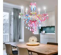 Lustre Plafonnier Suspendu Maison de Campagne Lampe Coloré Cristaux Chrome Ess