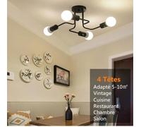 Lustre plafonnier - TEMPSA - Vintage industriel - 4 têtes - Noir - E27