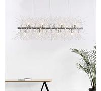 Lustre Rectangulaire Feu D’Artifice Lumière LED Industriel Fer Cristal Pendentif éclairage Plafonnier Suspendu Réglable pour Salle à Manger Salon, Silvery White., 12 Lights