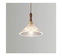 Lustre rétro de style européen, suspension en verre transparent - Base de lampe en laiton avec abat-jour en verre, cordon réglable E27, plafonnier suspendu à une tête for îlot de cuisine, lustre de ba